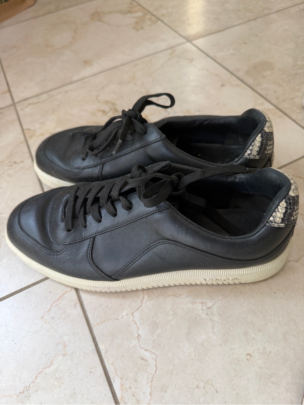 Vince Black Leather Sneakers w/ Snakeskin Heel – Women’s 7
